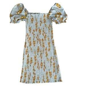 Trixxi Sunflower Orange Floral Print Bodycon Smocked Mini Dress Women's Size M